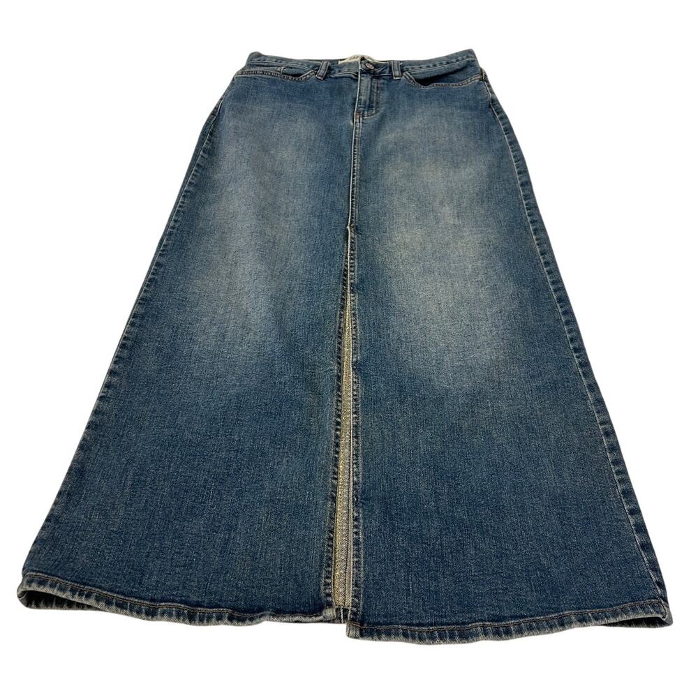 Gap Jeans Women's Denim Maxi Skirt Sz. 6 Front Slit Western Boho Y2K Pockets